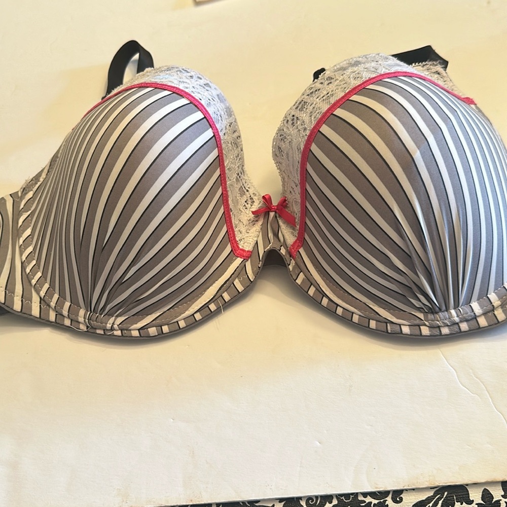 Striped Gray and Pink Lace Bra By Beauty